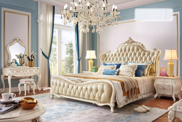 Schlafzimmer Set klassisch Möbel Schminktisch mit Spiegel Hocker 2tlg