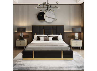 Schwarzer Schlafzimmer Bett Designer Holz Doppelbett Luxus Edelstahlbett
