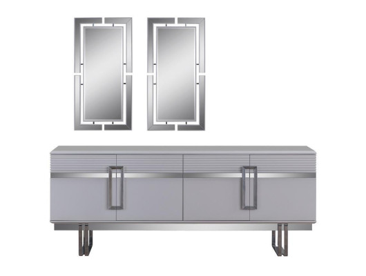 Design Esszimmer Set Esstisch + 4x Stühle + Anrichte mit 2x Spiegel 8 tlg