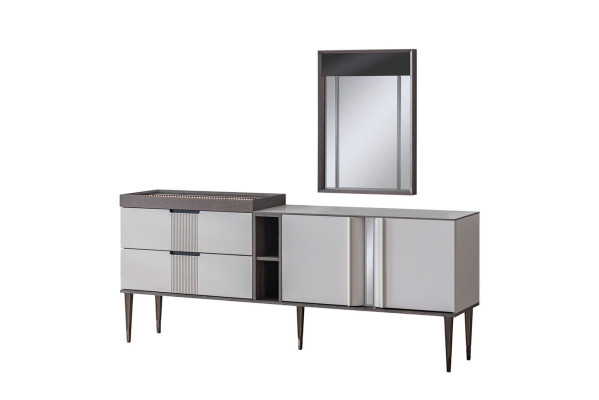 Luxus Esszimmer Set Esstisch 4x Stühle + Anrichte mit Spiegel Neu Set