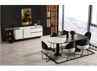 Essgruppe Esszimmer Gruppe Essecke Esstisch Stühle 7tlg Holz Schwarz