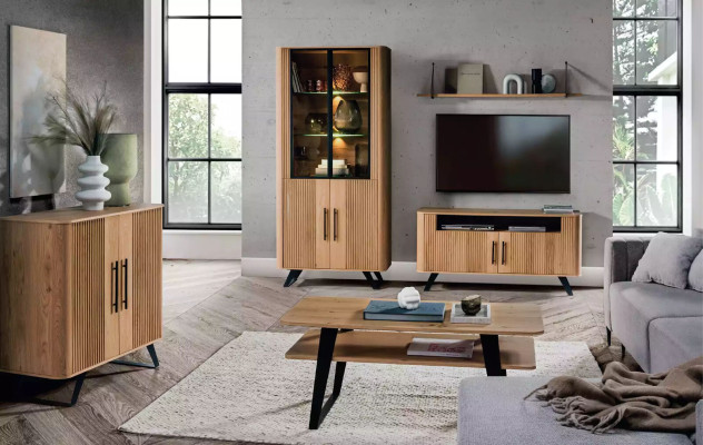 Vitrine Möbel Wohnzimmer Schrank beige Glasvitrine Schränke Neu
