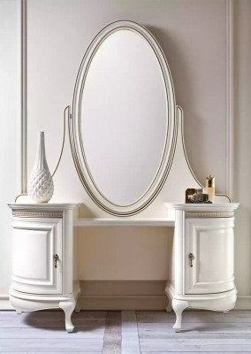 Schminktisch Spiegel Schlafzimmer Luxusmöbel beige Konsolen Sideboard Tisch