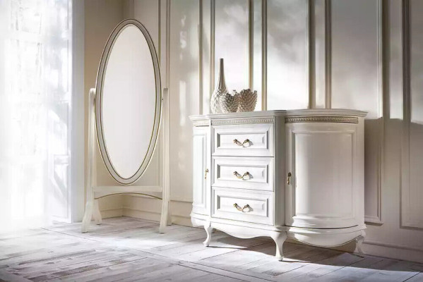 Wohnzimmer Bodenspiegel Spieglein Holzrahmen Oval weiß Standspiegel Spiegel