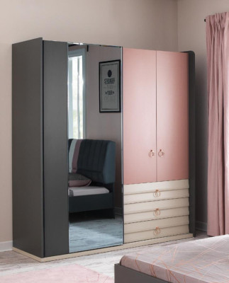 Schlafzimmer 6tlg Bett Nachttisch Kleiderschrank Kommode Spiegel Schreibtisch
