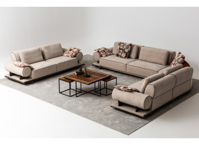 Stoffsofa Couch Wohnlandschaft Eck Design Modern Sofa Ecksofa L-Form Beige Neu
