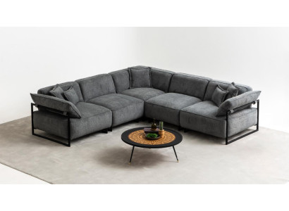 Stoffsofa Couch Wohnlandschaft Eck Design Modern Sofa Ecksofa L-Form Grau