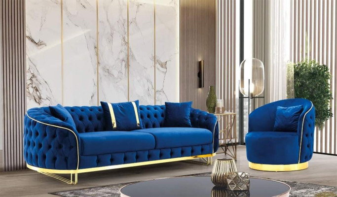 Blauer Chesterfield Sessel Wohnzimmer Rundsessel Designer Einsitzer.  xlmoebel.de