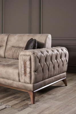 Grauer Polster Dreisitzer Luxuriöser Chesterfield Wohnzimmer 3-Sitzer