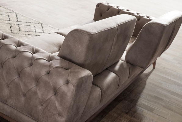 Grauer Polster Dreisitzer Luxuriöser Chesterfield Wohnzimmer 3-Sitzer