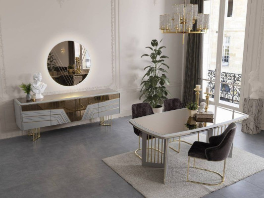 Essgruppe Moderne Esszimmer Garnitur Esstisch 4x Stühle Sideboard Set