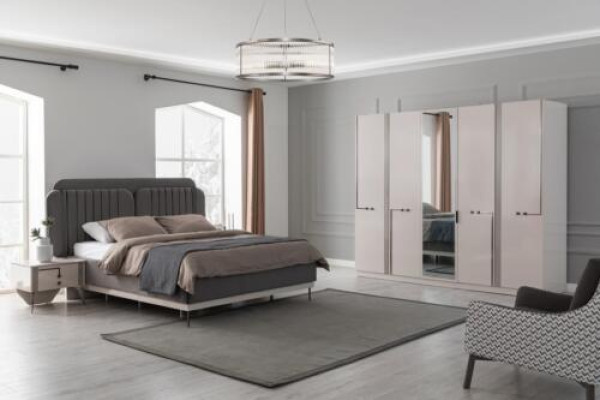 Moderner Schlafzimmer Set Doppelbett Nachttisch Kleiderschrank Luxus