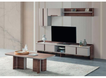 Stilvolle Wohnzimmer Wandgarnitur Designer TV-Ständer Holz Couchtisch