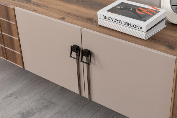 Moderne Beige Garnitur Luxus Sideboard 2x Spiegel Holzmöbel Anrichte