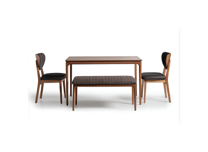 Essgruppe Holz Esszimmer Esstisch Stühle 6tlg Braun Essecke Bank Stoff