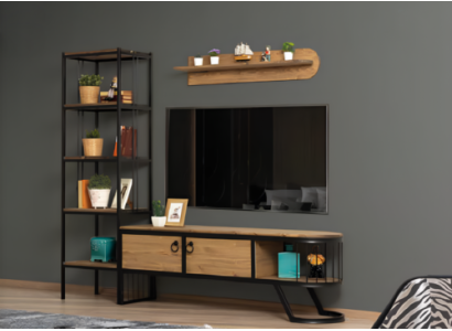 Wohnzimmer TV Ständer Bücherregal RTV Lowboard Holz Braun Set 3tlg
