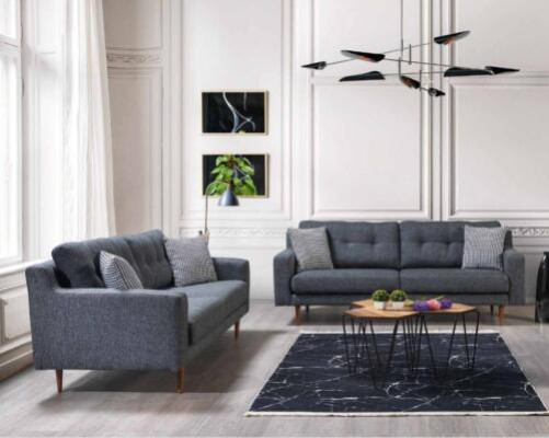 Graue Wohnzimmer Couchgarnitur Luxuriöse 2x Polstersofas Textil Möbel