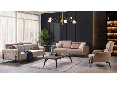 Designer Beiges Wohnzimmer Sitzgarnitur 2x Sofas 2x Sessel Luxus Möbel