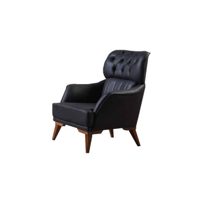 Schwarze Chesterfield Designer Garnitur Luxus Ledersofa Designer Sessel