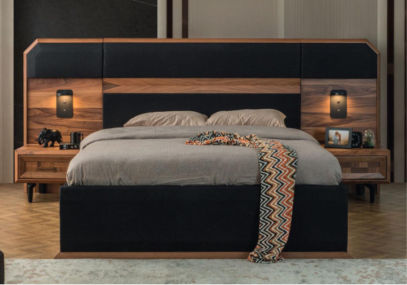 Exquisite Schlafzimmer Garnitur Edles Doppelbett 2x Holz Nachttische