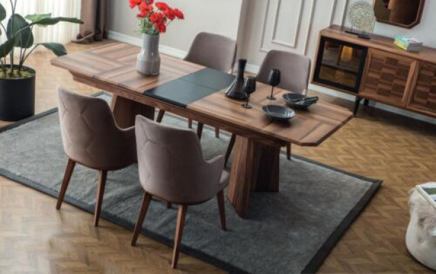 Komplette Essgruppe Designer Essecke Holz Esstisch 6x Polsterstühle