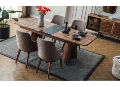 Komplette Essgruppe Designer Essecke Holz Esstisch 6x Polsterstühle