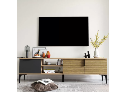 Braun-Grau RTV TV-Lowboard Schrank Modern Design Rechteckig Form Wohnzimmer