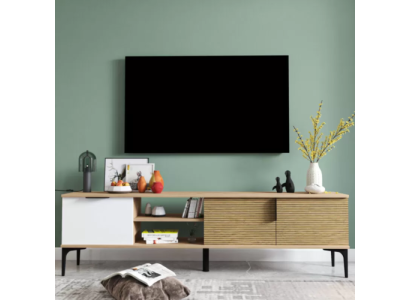 Lowboard RTV Modern Design Luxus Wohnzimmer Rechteckig Braun Weiß