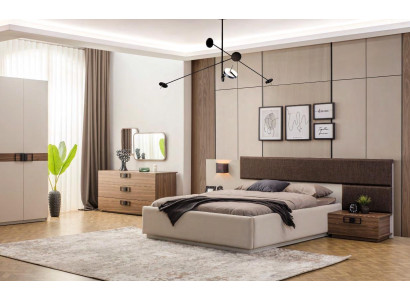 Designer Schlafzimmer Set Modernes Großes Bett Holz Kommode Nachtkonsole