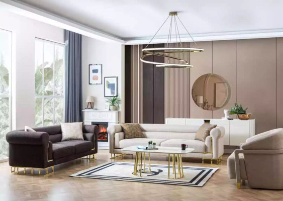 Sofa 3 Sitzer Textil Wohnzimmer Design Modern Neu Luxus weiß