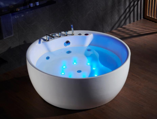 Rund Badewanne Whirlpool Wanne Relax Wannen Spa Weiß 150cm Sprudel Massagedüsen