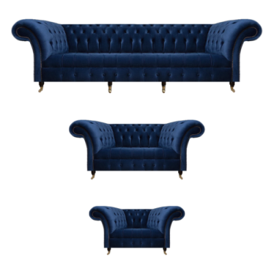Wohnzimmer Set 3tlg Chesterfield Blau Textil Luxus Sofas Design Einrichtung