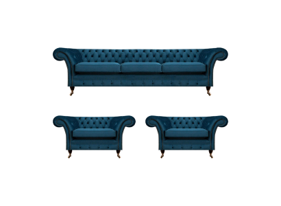 Luxus Blau Wohnzimmer Set Chesterfield Einrichtung Polstermöbel Sofas Textil