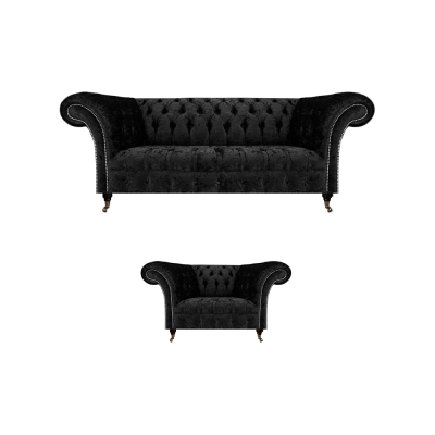 Schwarz Komplett Chesterfield Polstersitz Einrichtung Luxus Wohnzimmer