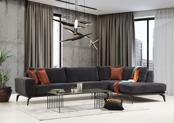 Grau-Orange Couchgarnitur Luxuriöse Wohnzimmer Möbel 3-Sitzer Ecksofa