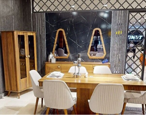 Exklusive Hellbraue Esszimmer Garnitur Holz Esstisch 6x Stühle Anrichte