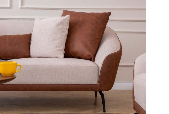 Braun-Beige Wohnzimmer Sofagarnitur Designer Dreisitzer Luxus Sessel
