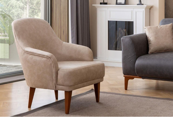 Beiger Ledersessel Wohnzimmer Lehnsessel Designer 1-Sitzer Möbel Neu