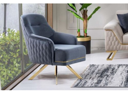 Blauer Einsitzer Designer Einrichtung Edelstahlsessel Wohnzimmer Möbel