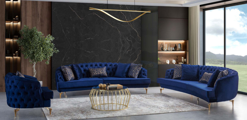 Blaue Wohnzimmer Chesterfield Sofagarnitur Luxus Polstersofas 4x Sitzer