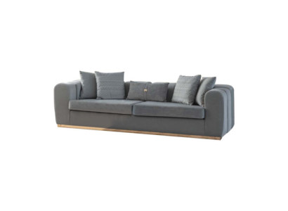 Graue Designer Textil Sofas 4-Sitzer Wohnzimmer Sitzgarnitur Holzgestell