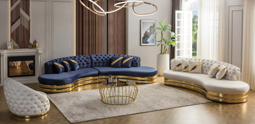 Weiße Halbrunde Chesterfield Sofas Designer 2x 3-Sitzer Stilvolle Couchen