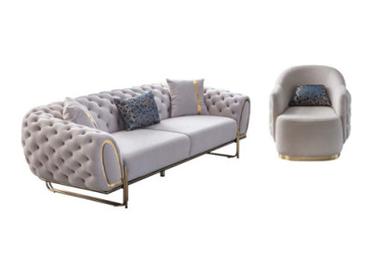 Chesterfield Weißes Sofa Set Edler 3-Sitzer Exklusiver Sessel 2tlg Neu