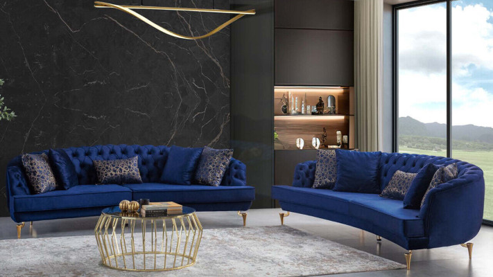 Halbrunder Chesterfield Blauer 4-Sitzer Designer Polster Edle Couch Neu