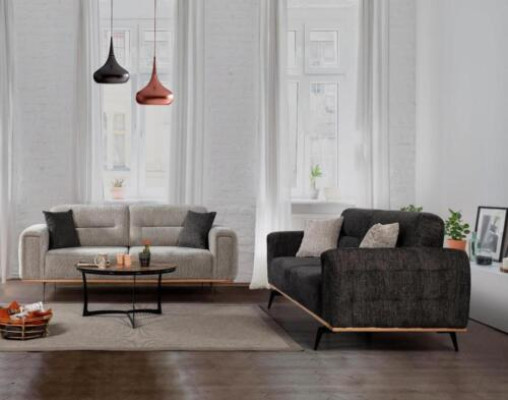 Moderne Graue Couchgarnitur 2x Dreisitzer Luxuriöse Polster Sofas 2tlg