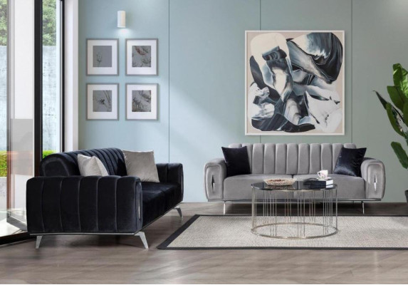 Komplette Edelstahl Dreisitzer Moderne Stoffsofas Polstercouchen 2tlg