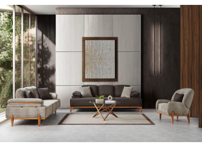 Komplette Braun-Graue Wohnzimmer Sitzgarnitur Polstersofas Sessel 3tlg