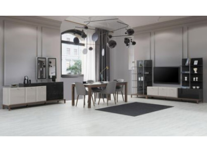 Designer Esszimmer Set Holztisch 4x Polsterstühle Designer TV Anrichte