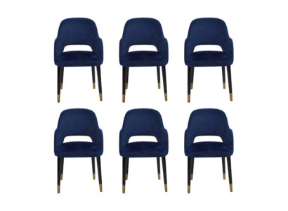 Luxus 6x Stühle Blauer Küchenmöbel Designer Modern Esszimmerstuhl Holzmöbel