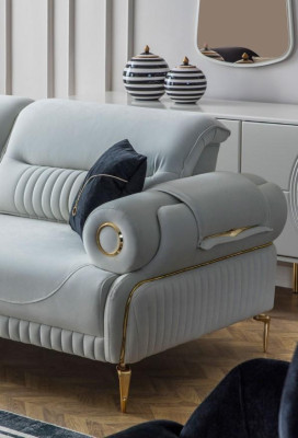 Couchgarnitur Dreisitzer Sessel Couch Polstersofa Stoffsofa Blau 3tlg